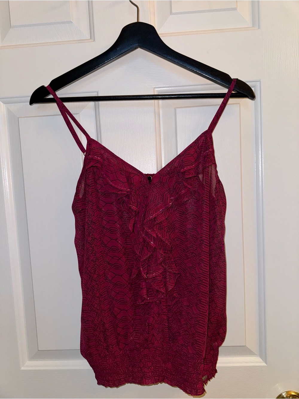 GUESS Party Top with Ruffles and Beaded Details, Size Medium